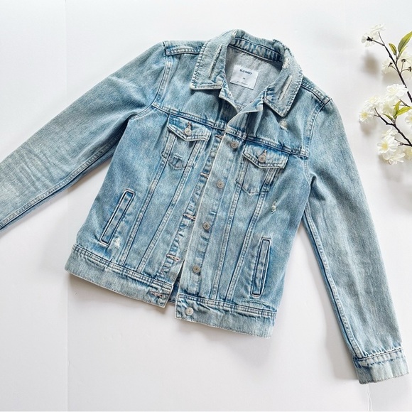 Old Navy Blue Distressed Oversized Denim Jacket - Picture 1 of 5